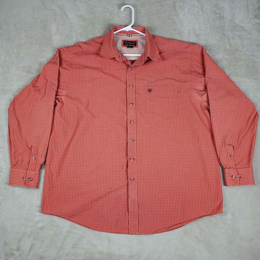 Ariat Pro Series Shirt Mens 2XL Red Check Long Sleeve Western Button Up Vented